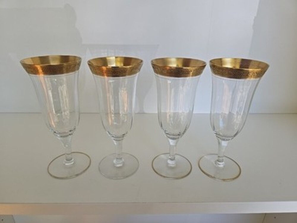 Champagne Flute Gold Rim Tiffin Franciscan Vintage Ramble Rose Valencia - 4